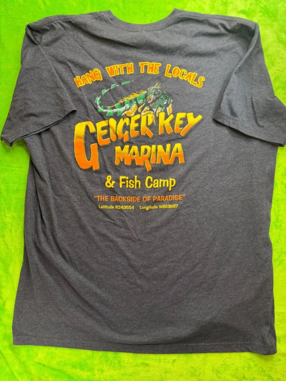 Geiger Key Marina Fish Camp T-Shirt Sz XXL Florida Keys Iguana